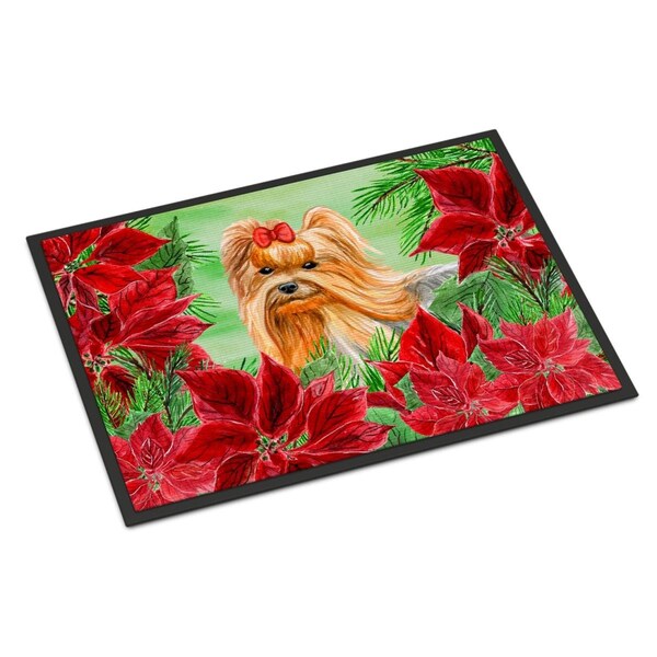 Carolines Treasures Yorkshire Terrier Poinsettas Indoor or Outdoor Mat, 24 x 36 in. CK1333JMAT - main